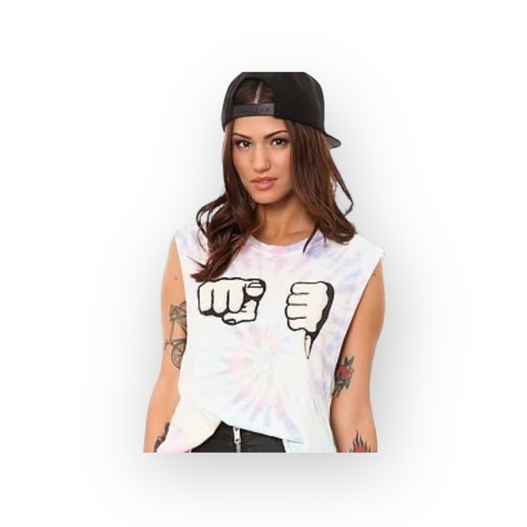 HTF: new UNIF ☮︎︎ Emoji You Suck Muscle Tee T Shirt ☮︎︎ Pastel Tie Dye ☮︎︎ Small - Picture 2 of 14